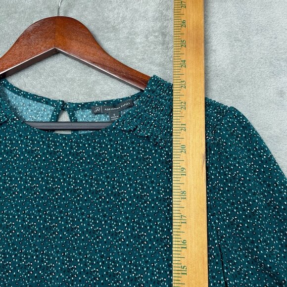 Adrianna Papell Teal Polka Dot Blouse Smocked Details Small d0387 - Picture 3 of 16
